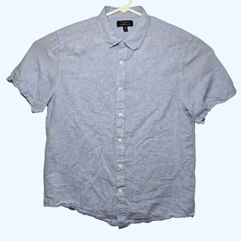 Banana Republic Linen Blend Slim Fit Short Sleeve Shirt Mens Medium 889550-09